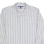 TOMMY HILFIGER Mens Grey & White Striped Shirt XL Cotton Long Sleeve
