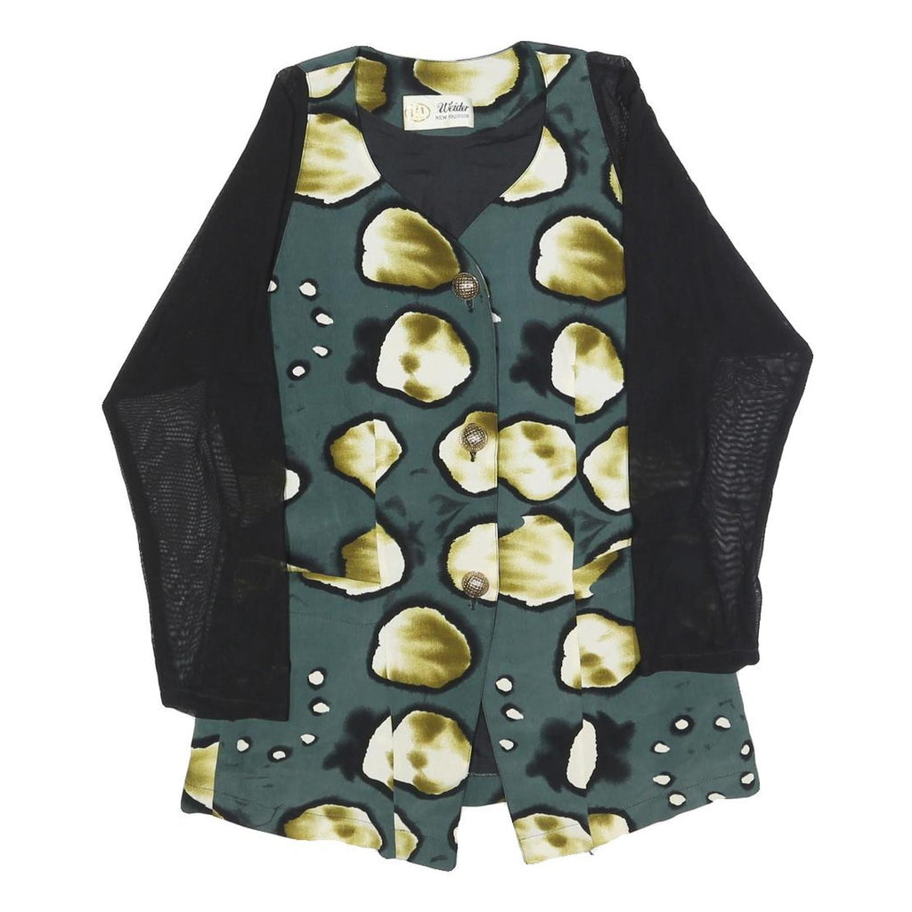 WEIDER Womens Green & Yellow Printed Top Long Sleeve Round Neck S Stylish