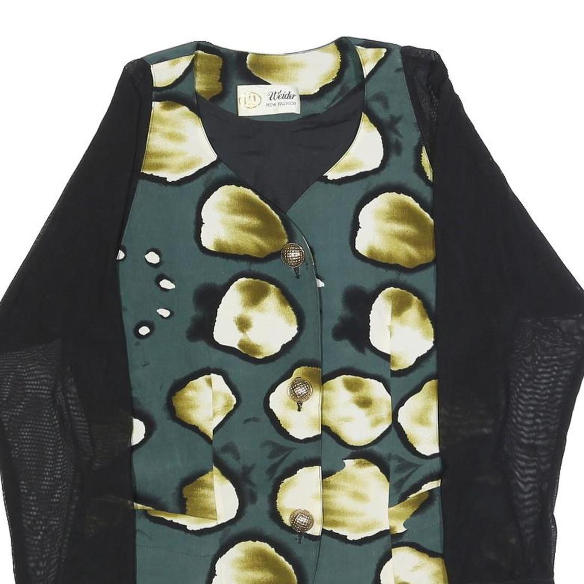 WEIDER Womens Green & Yellow Printed Top Long Sleeve Round Neck S Stylish