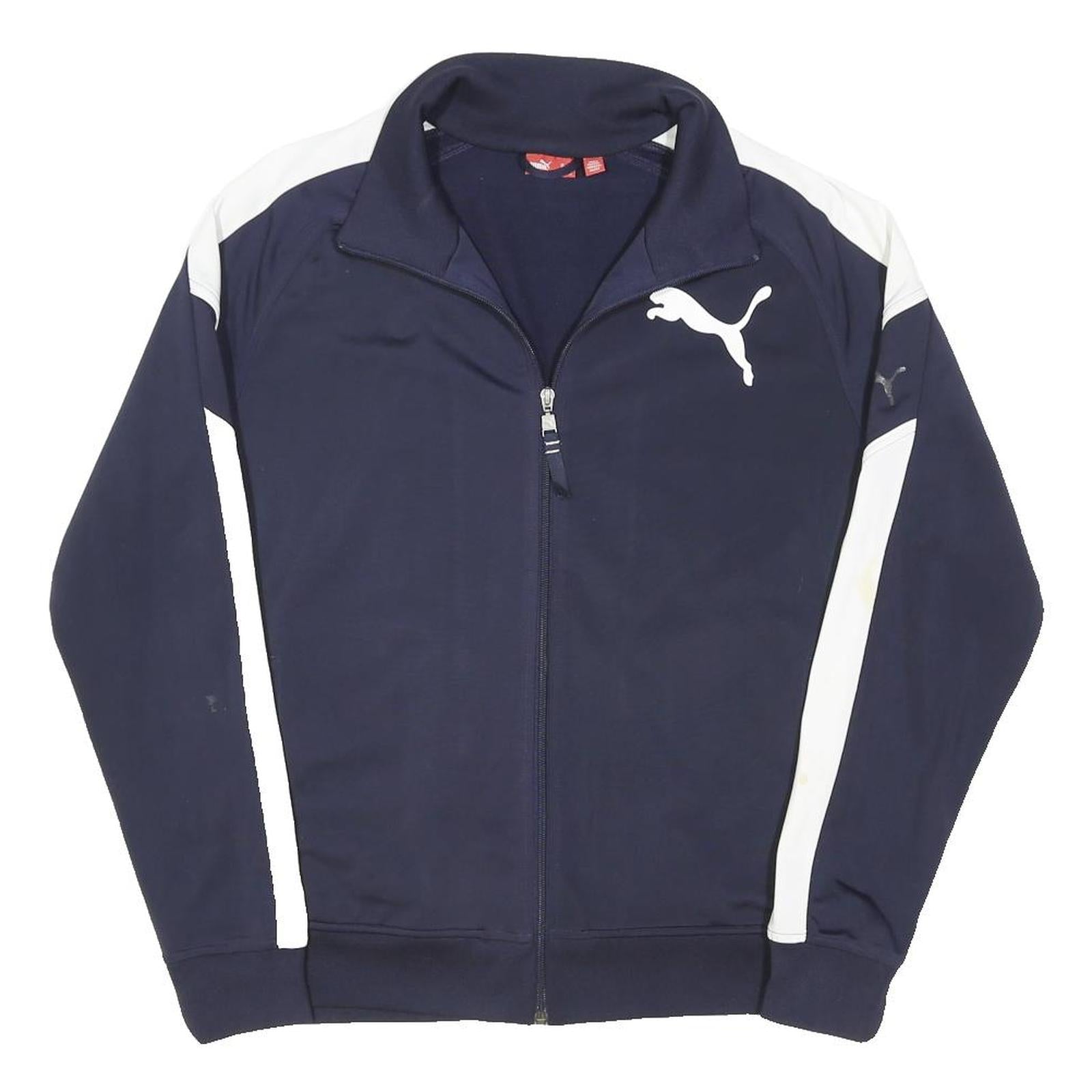 PUMA Mens Navy Blue & White Casual Zip Jacket M Polyester Blend Plain Sportswear