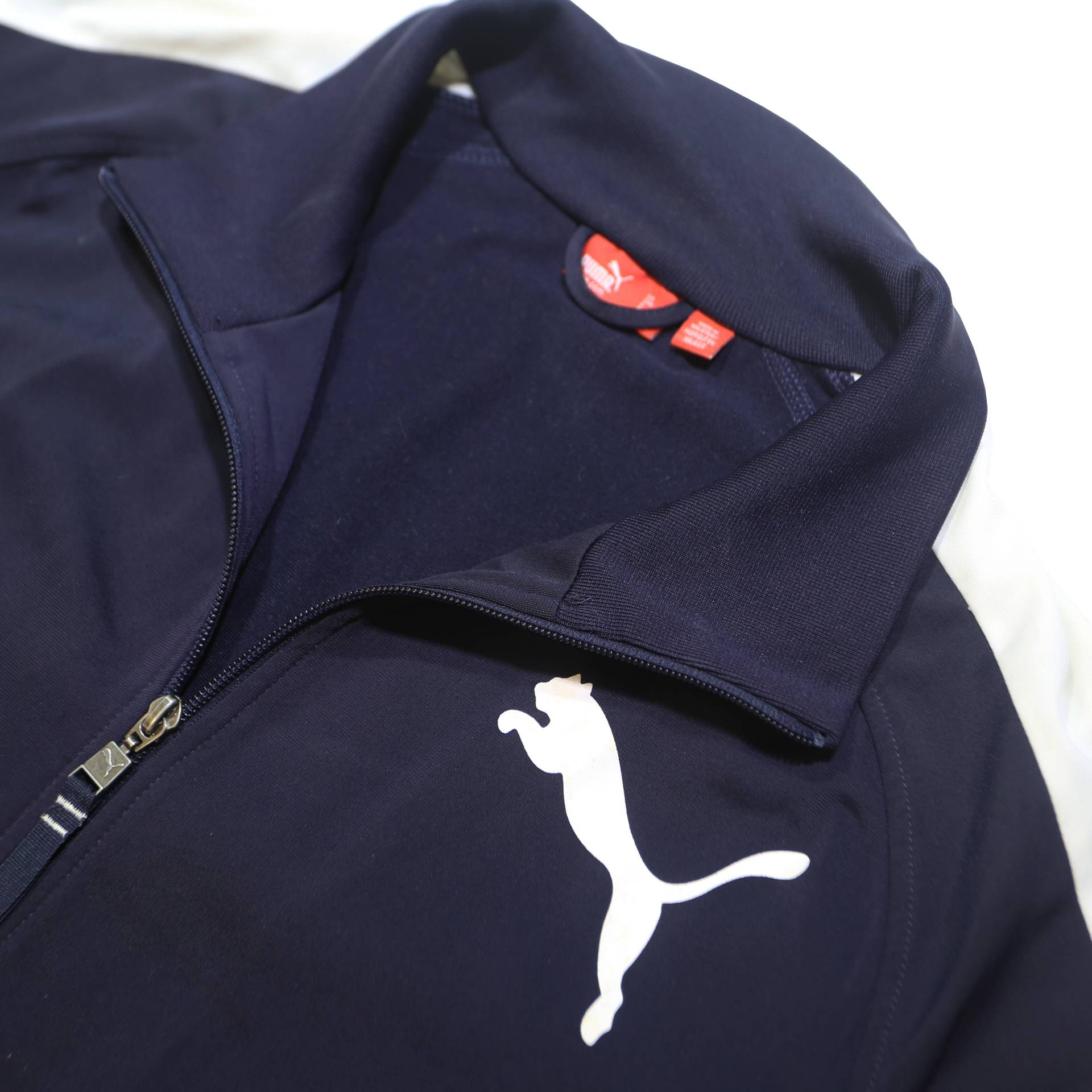 PUMA Mens Navy Blue & White Casual Zip Jacket M Polyester Blend Plain Sportswear