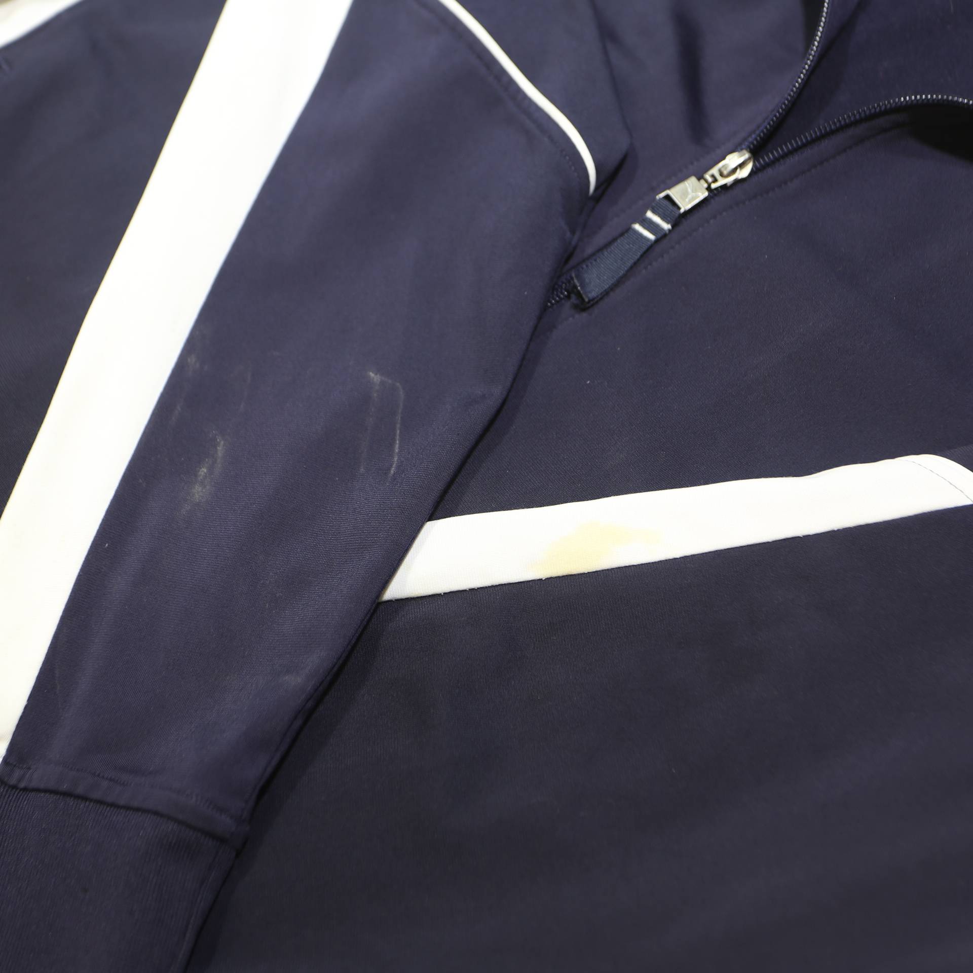 PUMA Mens Navy Blue & White Casual Zip Jacket M Polyester Blend Plain Sportswear