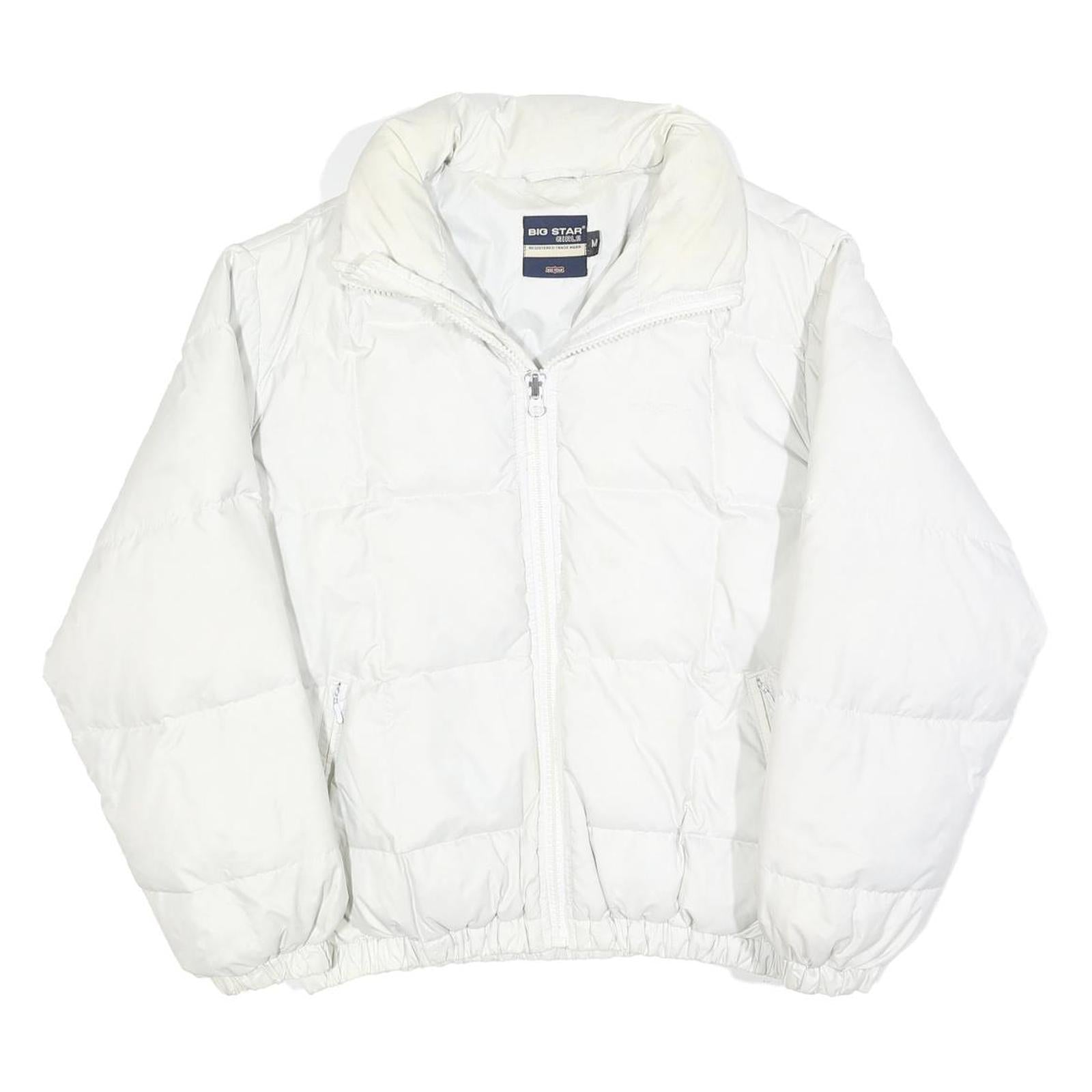 BIG STAR Womens White Puff Jacket M Polyester Blend Puffer Zip Casual