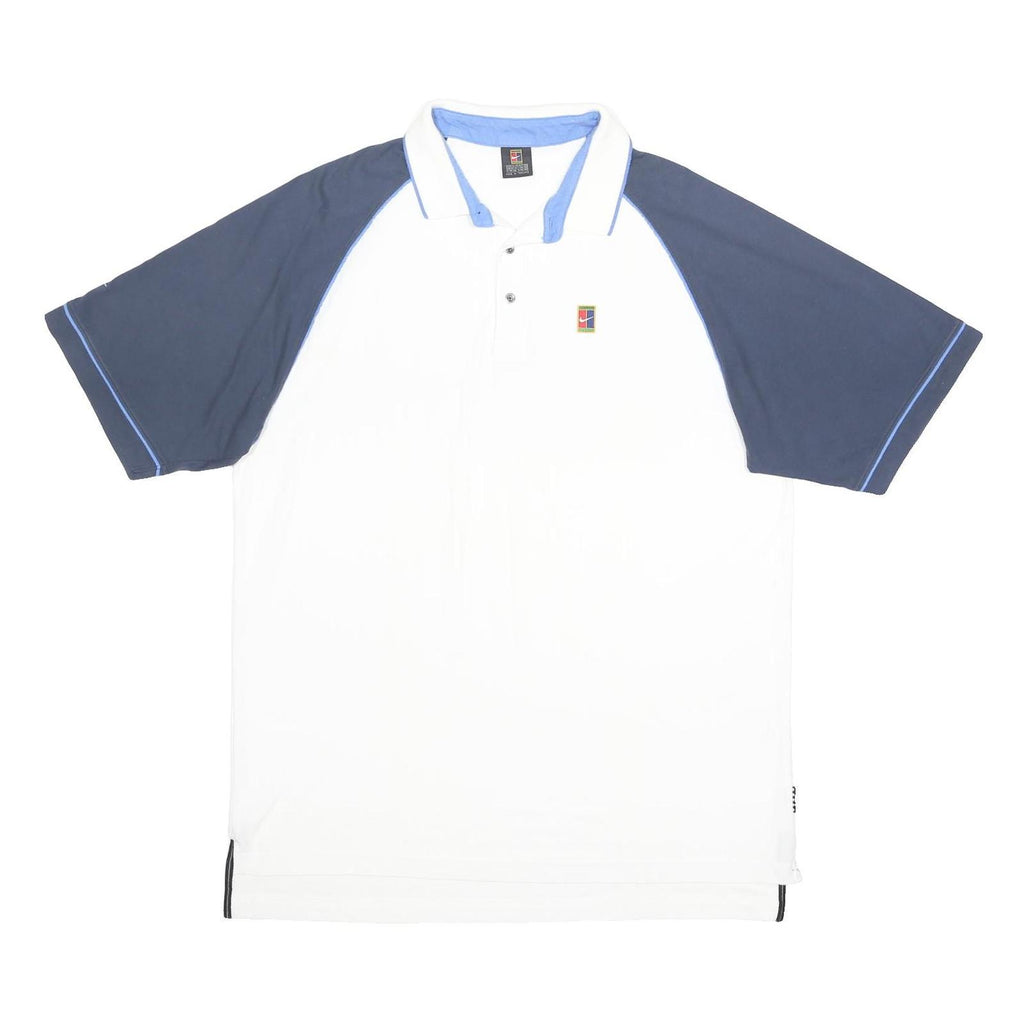 NIKE Court Mens White & Navy Polo Shirt XL Cotton Blend Basic Short Sleeve