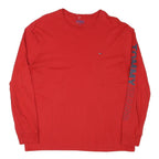 TOMMY JEANS Womens Red Long Sleeve Crew Neck Logo Cotton Blend L T-Shirt