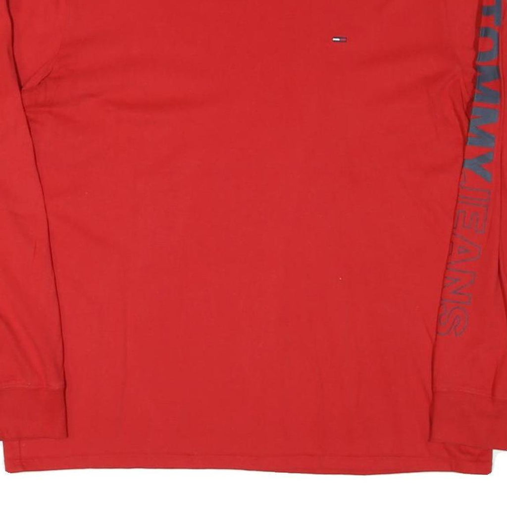 TOMMY JEANS Womens Red Long Sleeve Crew Neck Logo Cotton Blend L T-Shirt
