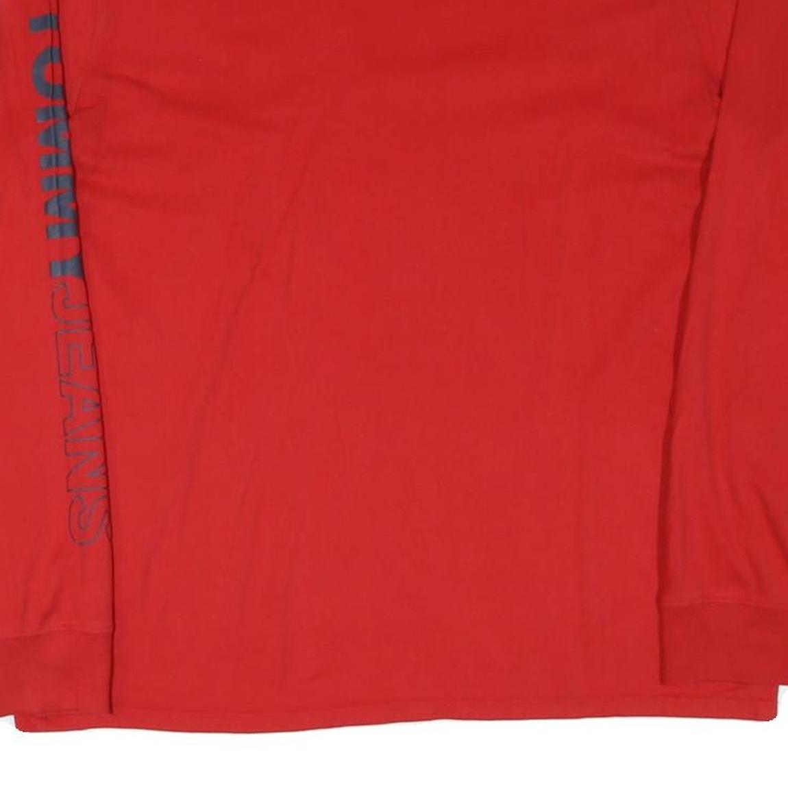 TOMMY JEANS Womens Red Long Sleeve Crew Neck Logo Cotton Blend L T-Shirt