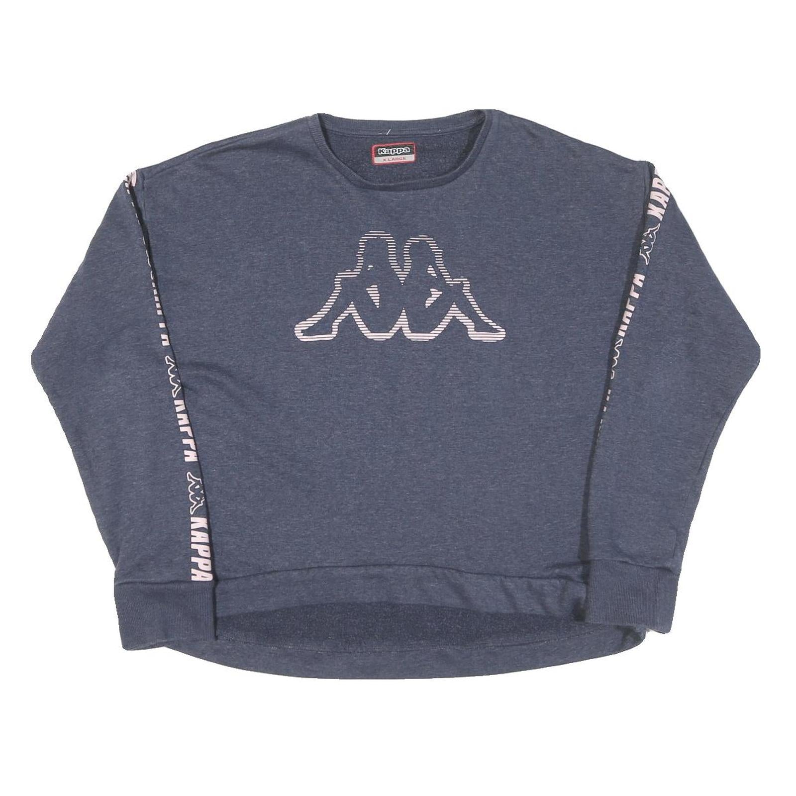 KAPPA Womens Blue Sweatshirt XL Crew Neck Cotton Blend Logo Tape Sleeve Casual