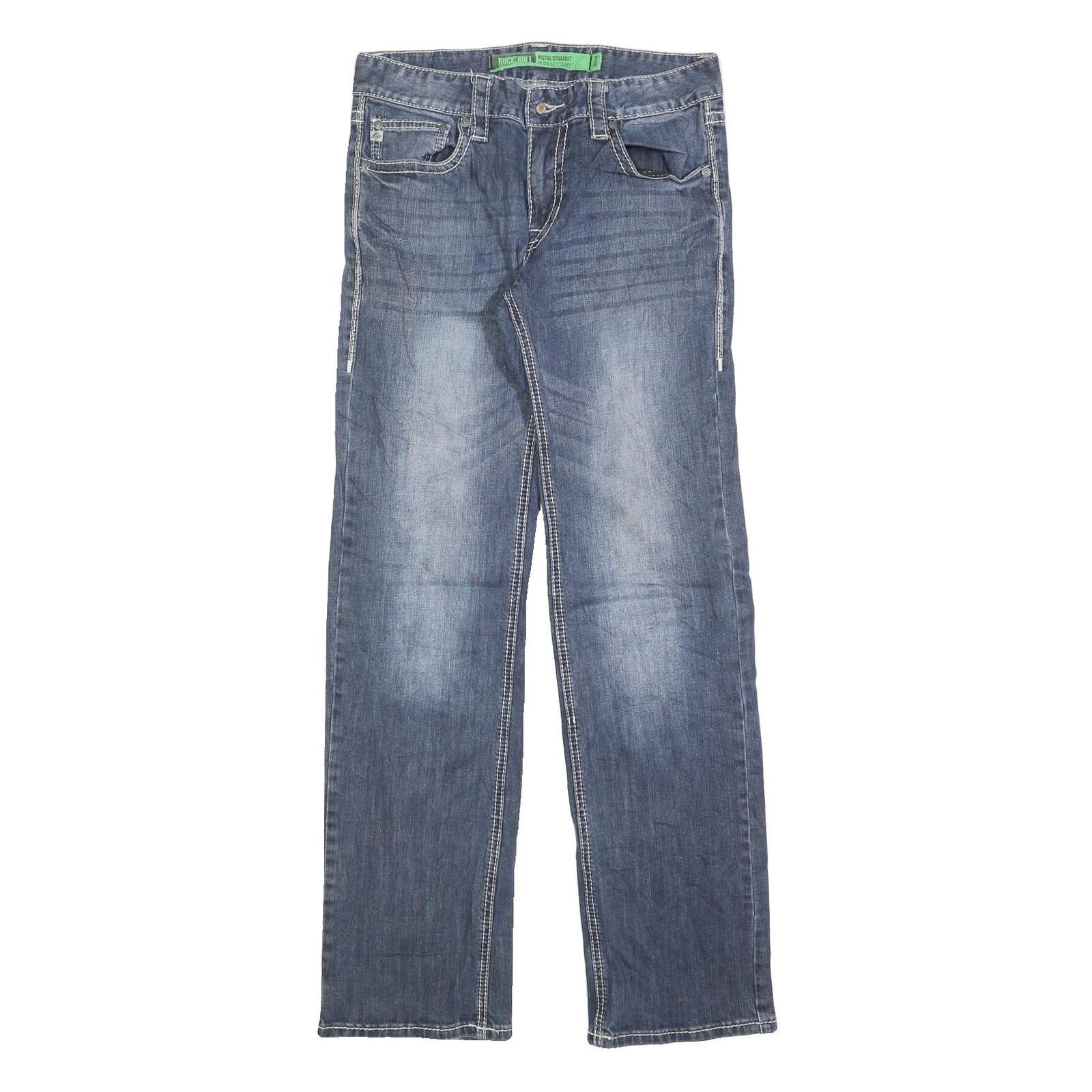 ROCK & ROLL Mens Jeans Blue Regular Straight Denim Medium W30 L34 Casual Wear