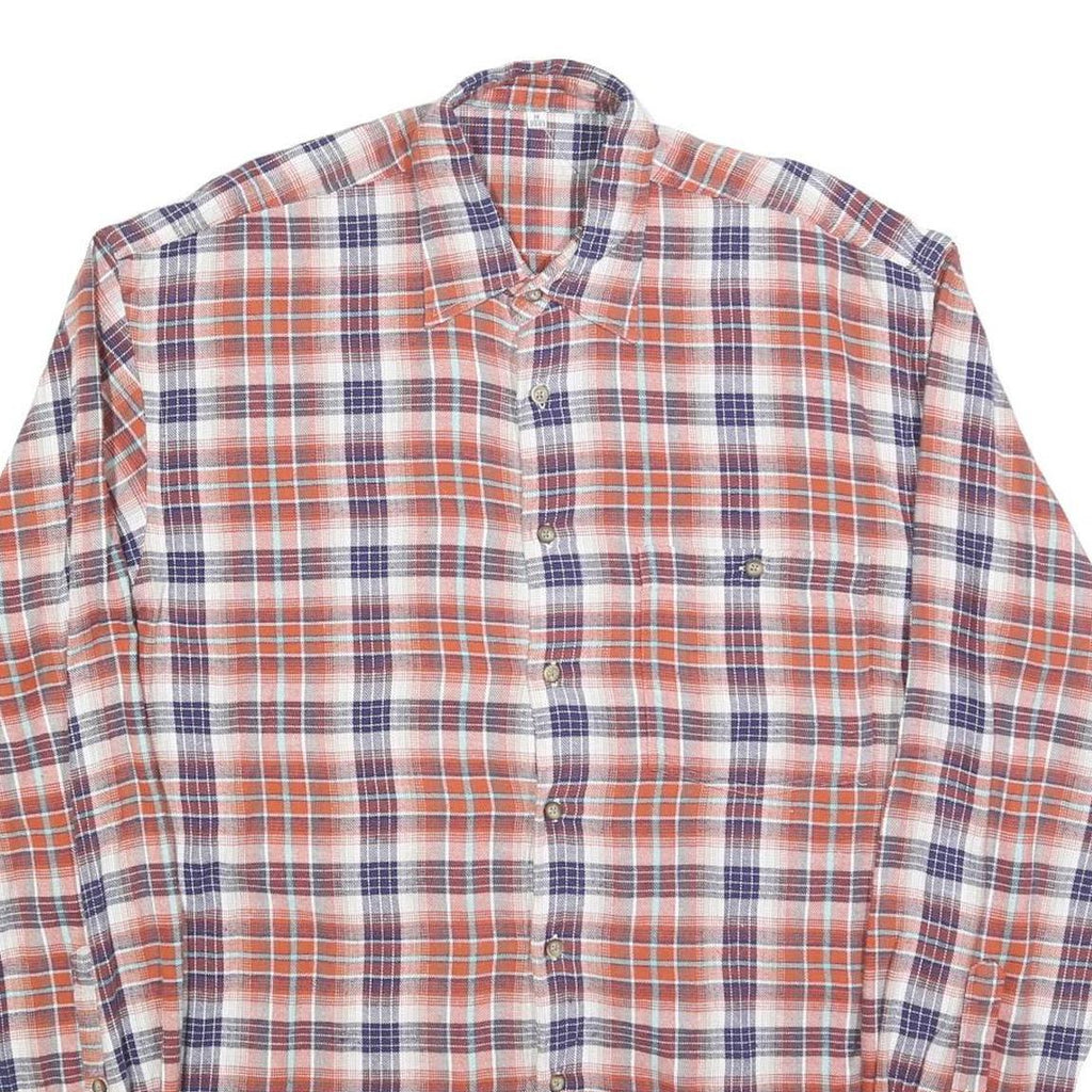 Mens Orange & Navy Check Cotton Blend Shirt M Casual Long Sleeve Button