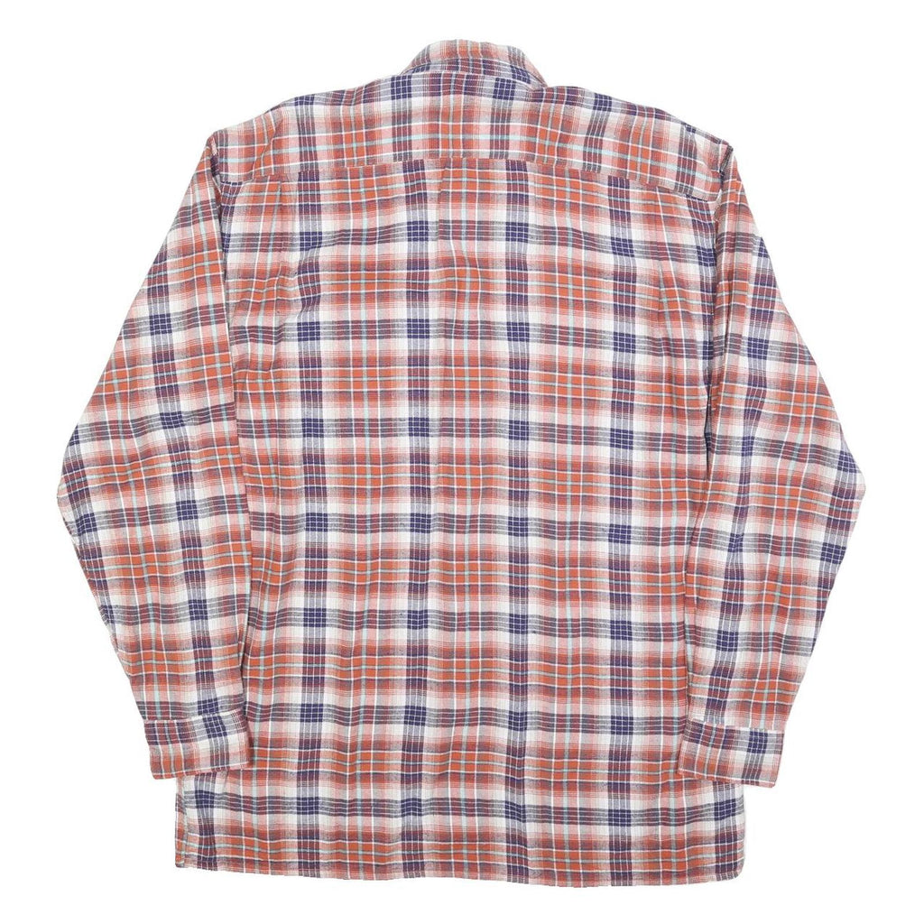 Mens Orange & Navy Check Cotton Blend Shirt M Casual Long Sleeve Button