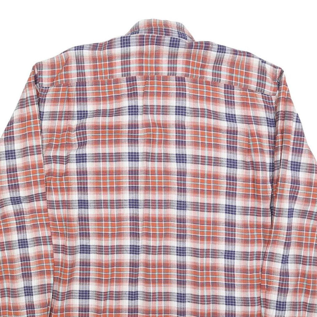 Mens Orange & Navy Check Cotton Blend Shirt M Casual Long Sleeve Button