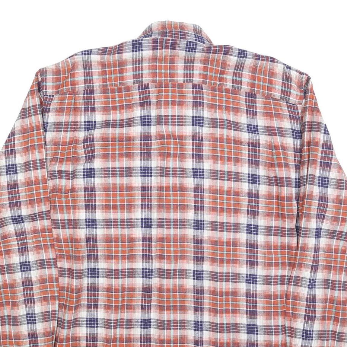 Mens Orange & Navy Check Cotton Blend Shirt M Casual Long Sleeve Button