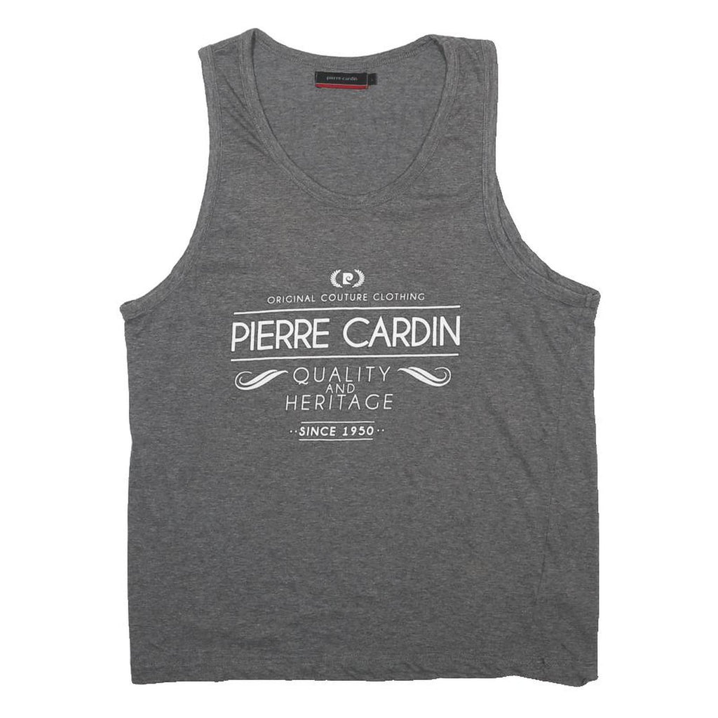 PIERRE CARDIN Mens Grey Graphic Vest L Sleeveless Crew Neck Cotton Blend