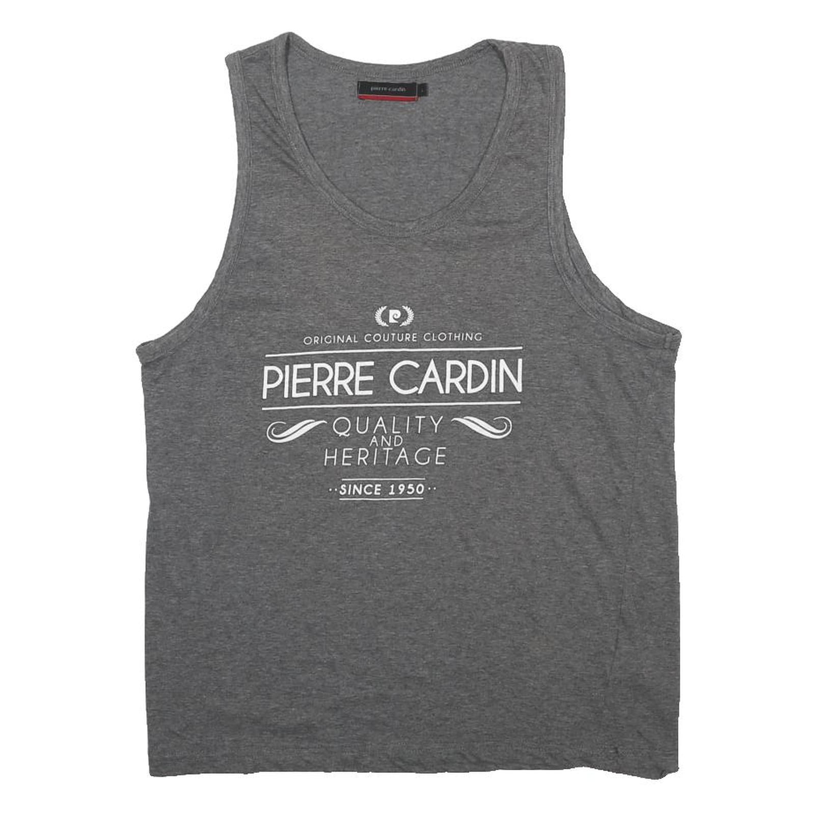 PIERRE CARDIN Mens Grey Graphic Vest L Sleeveless Crew Neck Cotton Blend