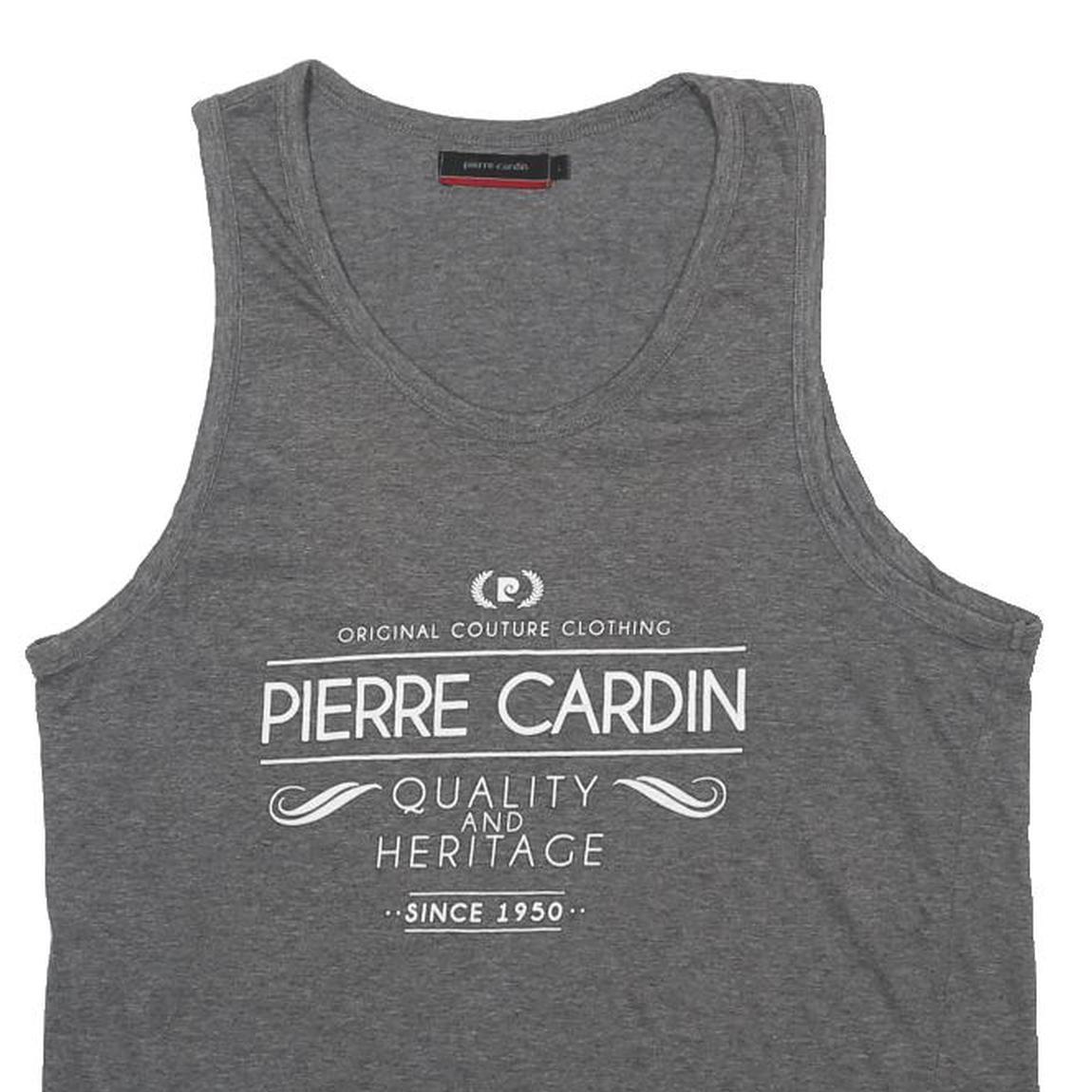 PIERRE CARDIN Mens Grey Graphic Vest L Sleeveless Crew Neck Cotton Blend