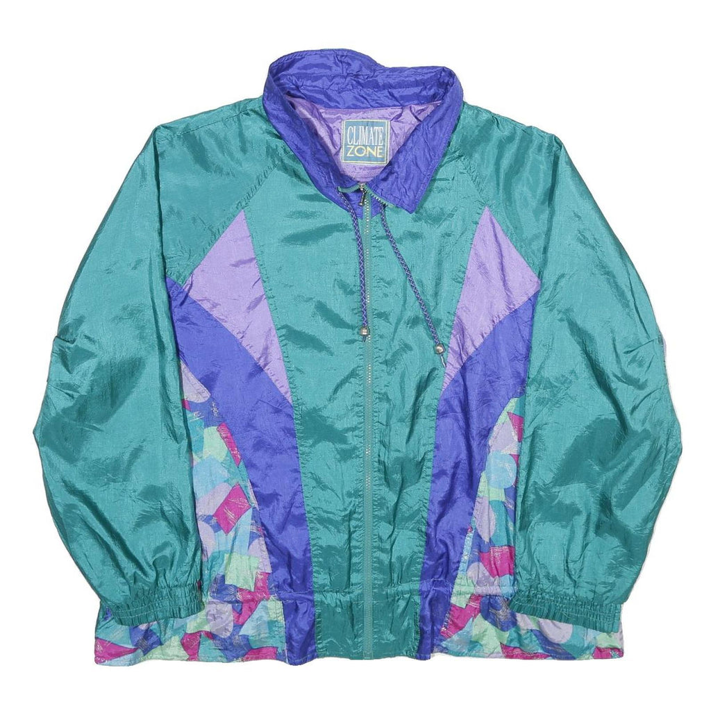 CLIMATE ZONE Womens Green & Purple Nylon Oversized Zip Jacket Colourblock 2XL