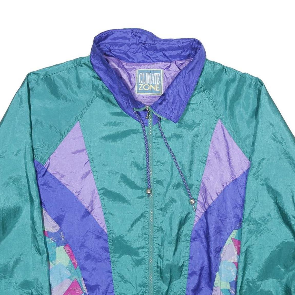 CLIMATE ZONE Womens Green & Purple Nylon Oversized Zip Jacket Colourblock 2XL