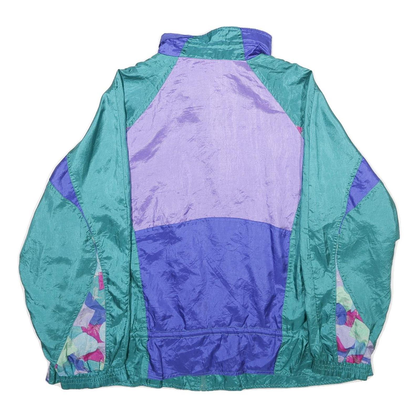 CLIMATE ZONE Womens Green & Purple Nylon Oversized Zip Jacket Colourblock 2XL