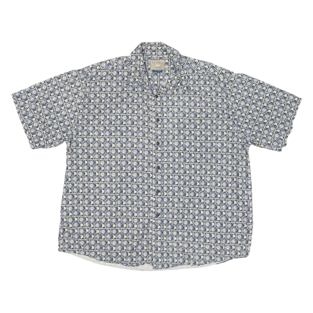 NATURAL ISSUE Mens Blue & Cream Pattern Cotton Blend Shirt XL Casual Short
