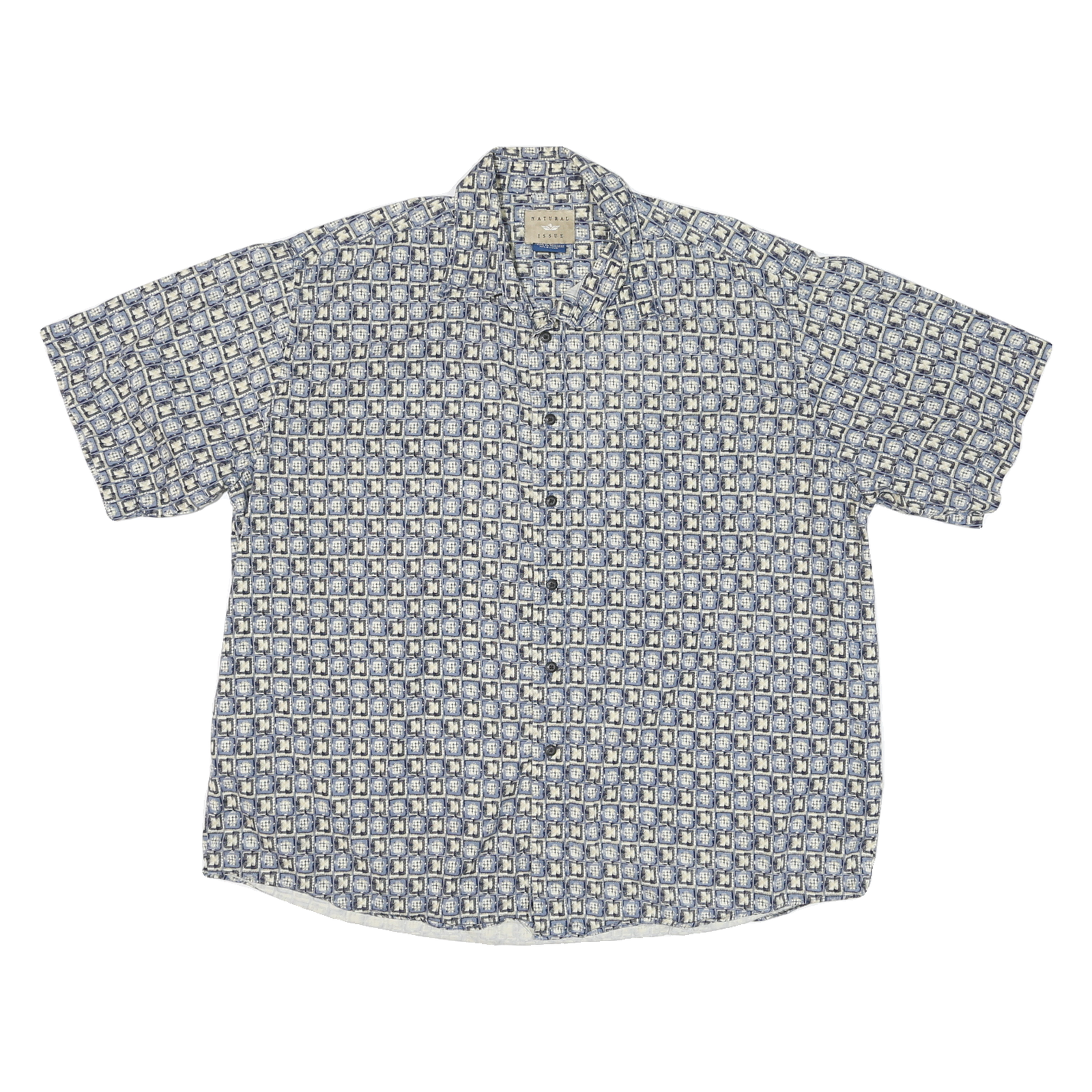NATURAL ISSUE Mens Blue & Cream Pattern Cotton Blend Shirt XL Casual Short