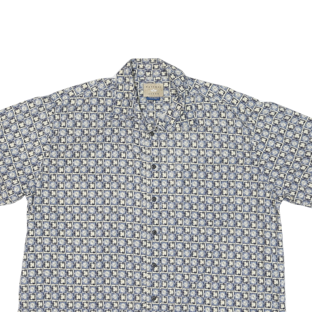 NATURAL ISSUE Mens Blue & Cream Pattern Cotton Blend Shirt XL Casual Short