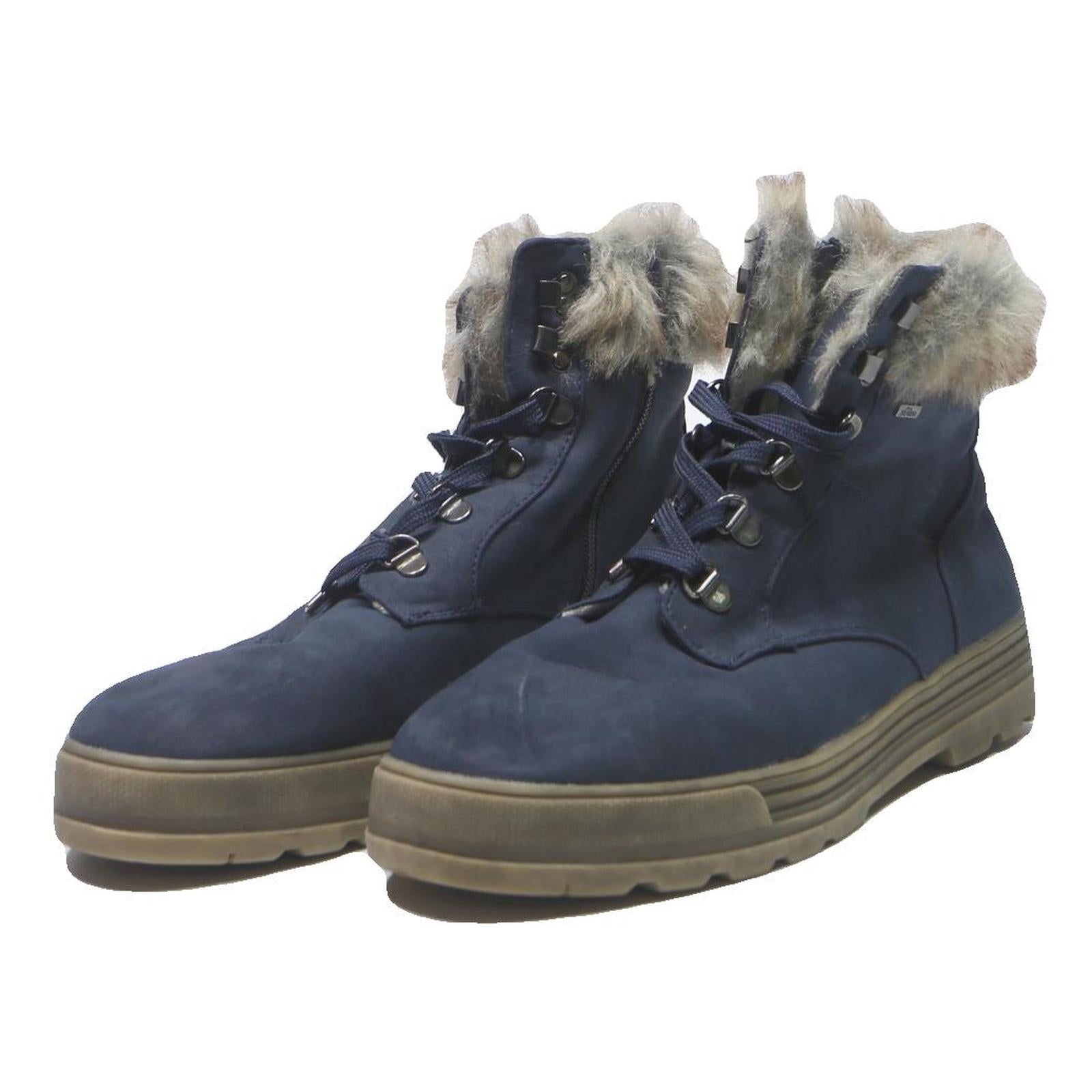 S.OLIVER Womens Blue Ankle Boots Synthetic UK 8 Faux Fur Collar Winter Warm