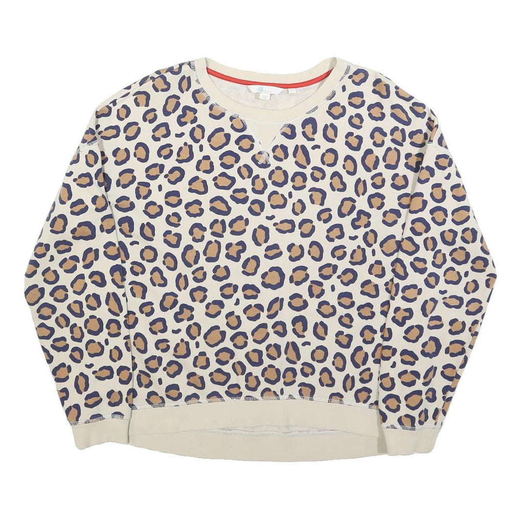 BODEN Womens Cream Leopard Print Crew Neck M Cotton Blend Sweatshirt
