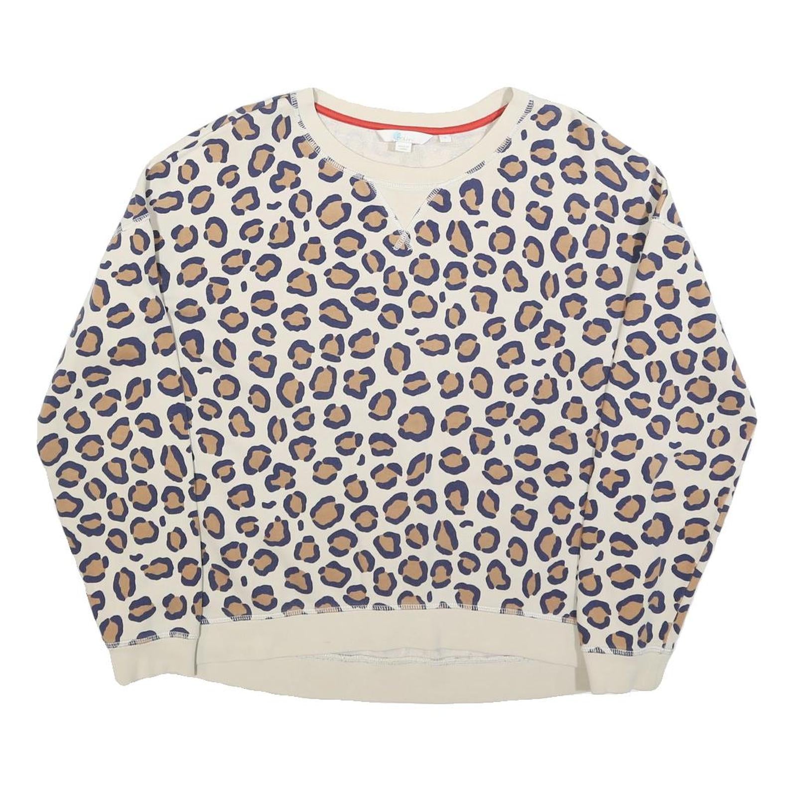 BODEN Womens Cream Leopard Print Crew Neck M Cotton Blend Sweatshirt