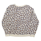 BODEN Womens Cream Leopard Print Crew Neck M Cotton Blend Sweatshirt