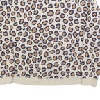 BODEN Womens Cream Leopard Print Crew Neck M Cotton Blend Sweatshirt