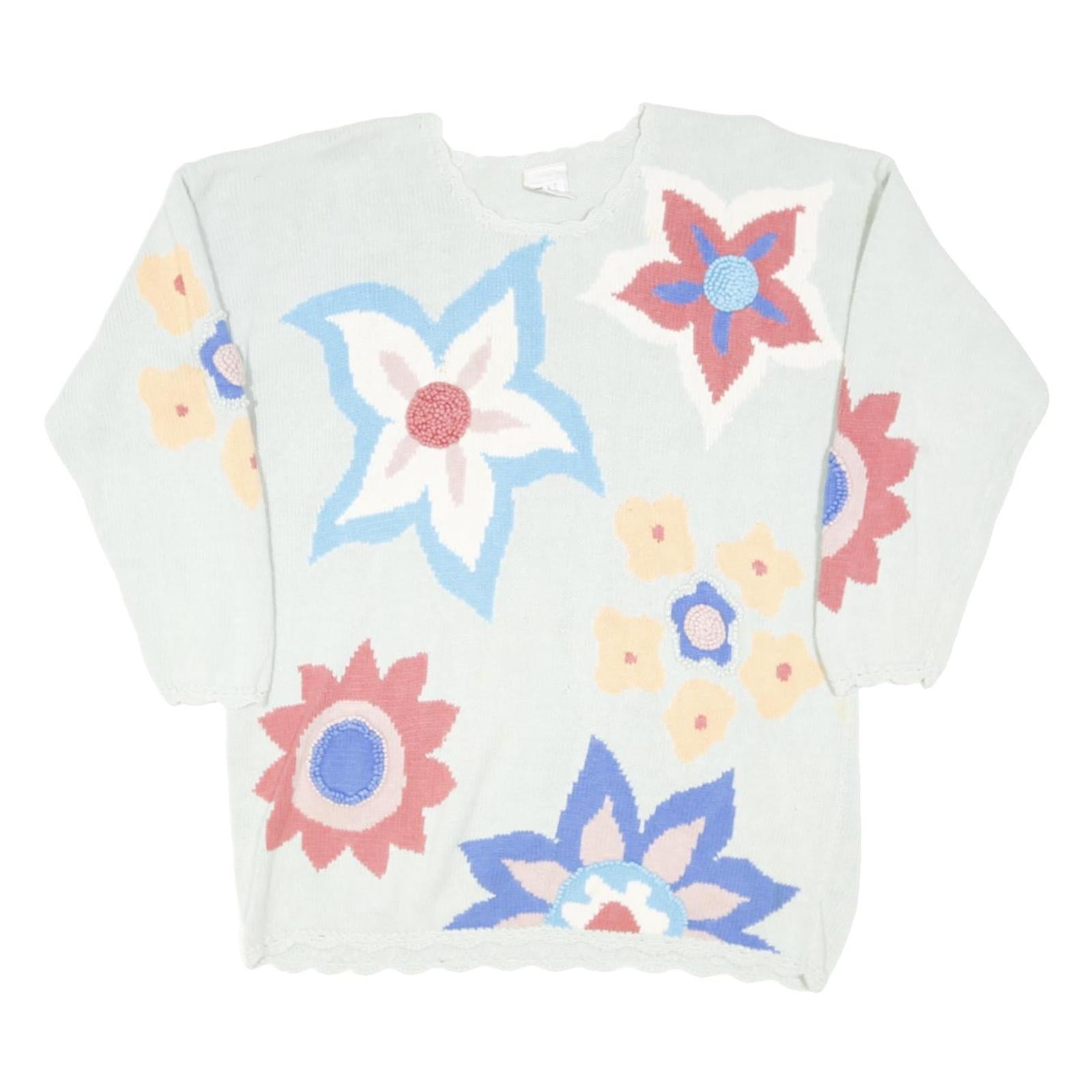 NEXT Womens Cream Floral Patterned Jumper Round Neck Basic Knit S