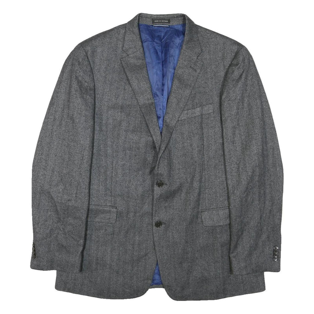 Mens Grey Wool Blend Classic Blazer Jacket L Button Closure Formal Tailored