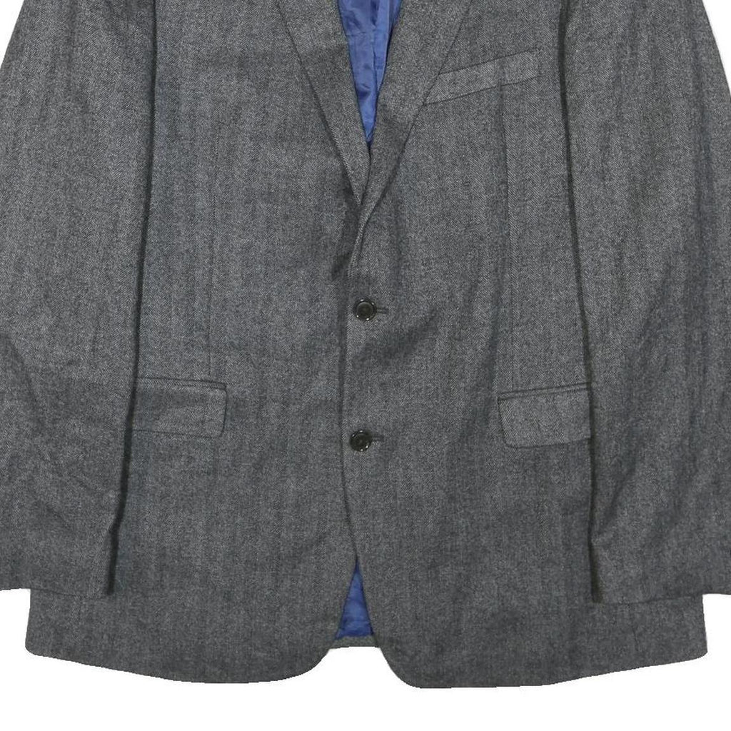 Mens Grey Wool Blend Classic Blazer Jacket L Button Closure Formal Tailored