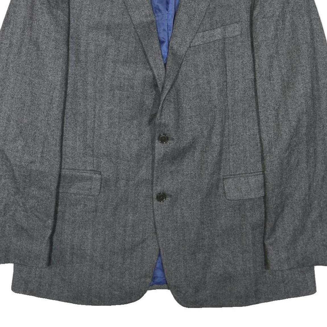 Mens Grey Wool Blend Classic Blazer Jacket L Button Closure Formal Tailored