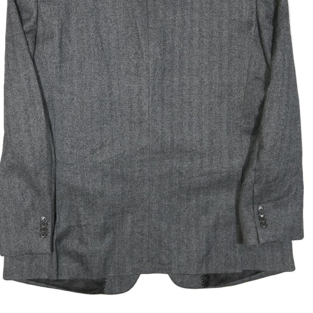 Mens Grey Wool Blend Classic Blazer Jacket L Button Closure Formal Tailored