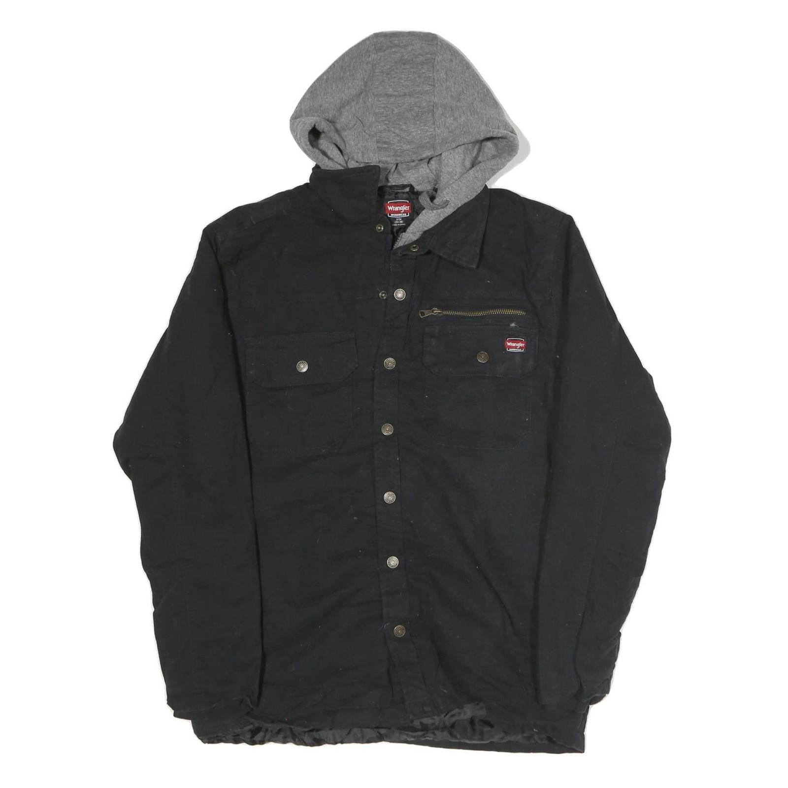 WRANGLER Mens Black Zip Jacket S Cotton Blend Hooded Casual Lightweight