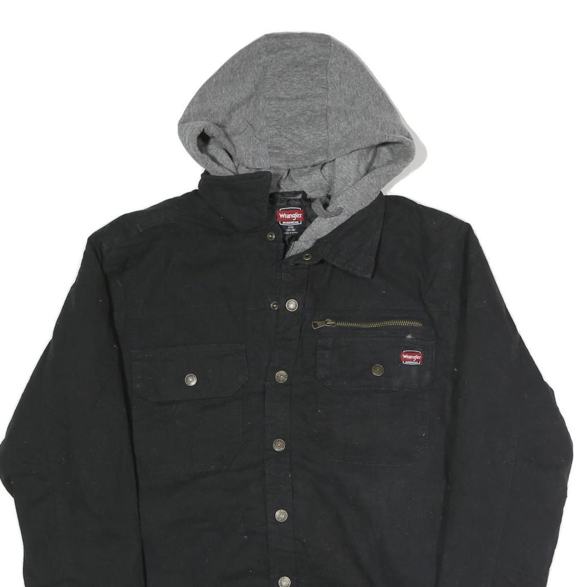 WRANGLER Mens Black Zip Jacket S Cotton Blend Hooded Casual Lightweight