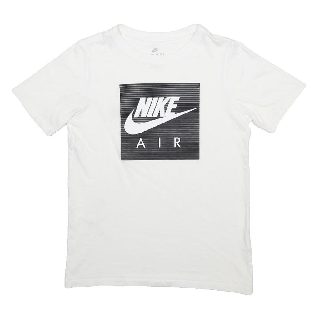 NIKE Boys White Black Logo Graphic T-Shirt M Short Sleeve Crew Neck Cotton Blend
