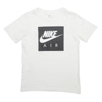 NIKE Boys White Black Logo Graphic T-Shirt M Short Sleeve Crew Neck Cotton Blend