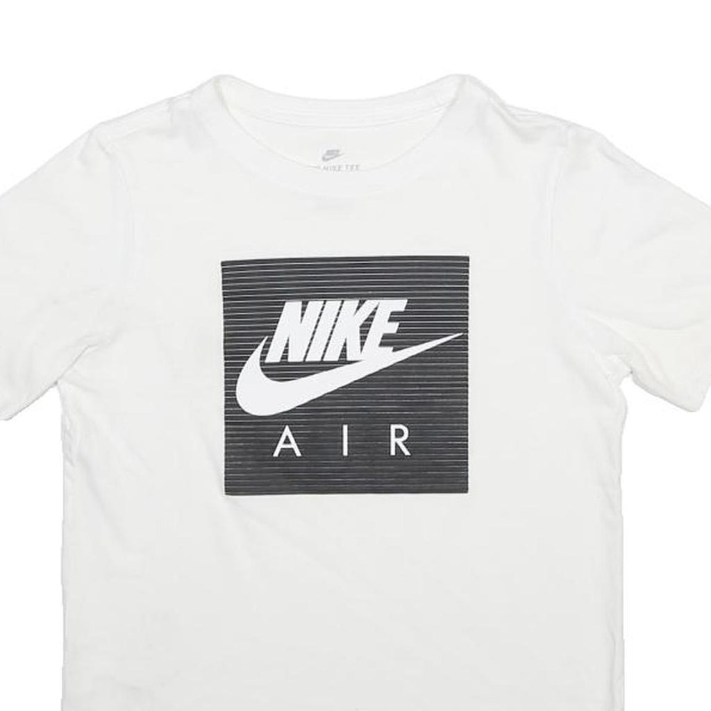 NIKE Boys White Black Logo Graphic T-Shirt M Short Sleeve Crew Neck Cotton Blend