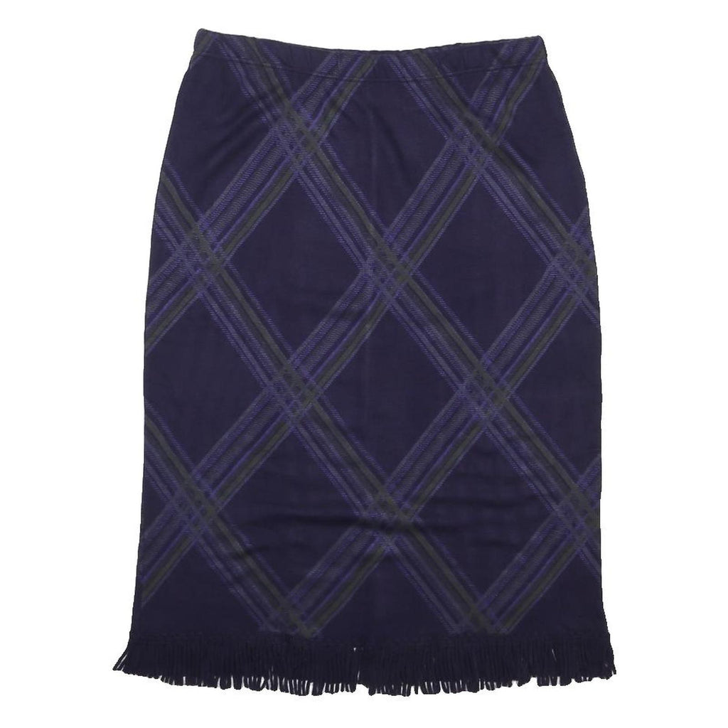 NINA LEONARD Womens Blue Pencil Knee Length Acrylic Blend Checked Skirt L Fringe