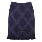 NINA LEONARD Womens Blue Pencil Knee Length Acrylic Blend Checked Skirt L Fringe