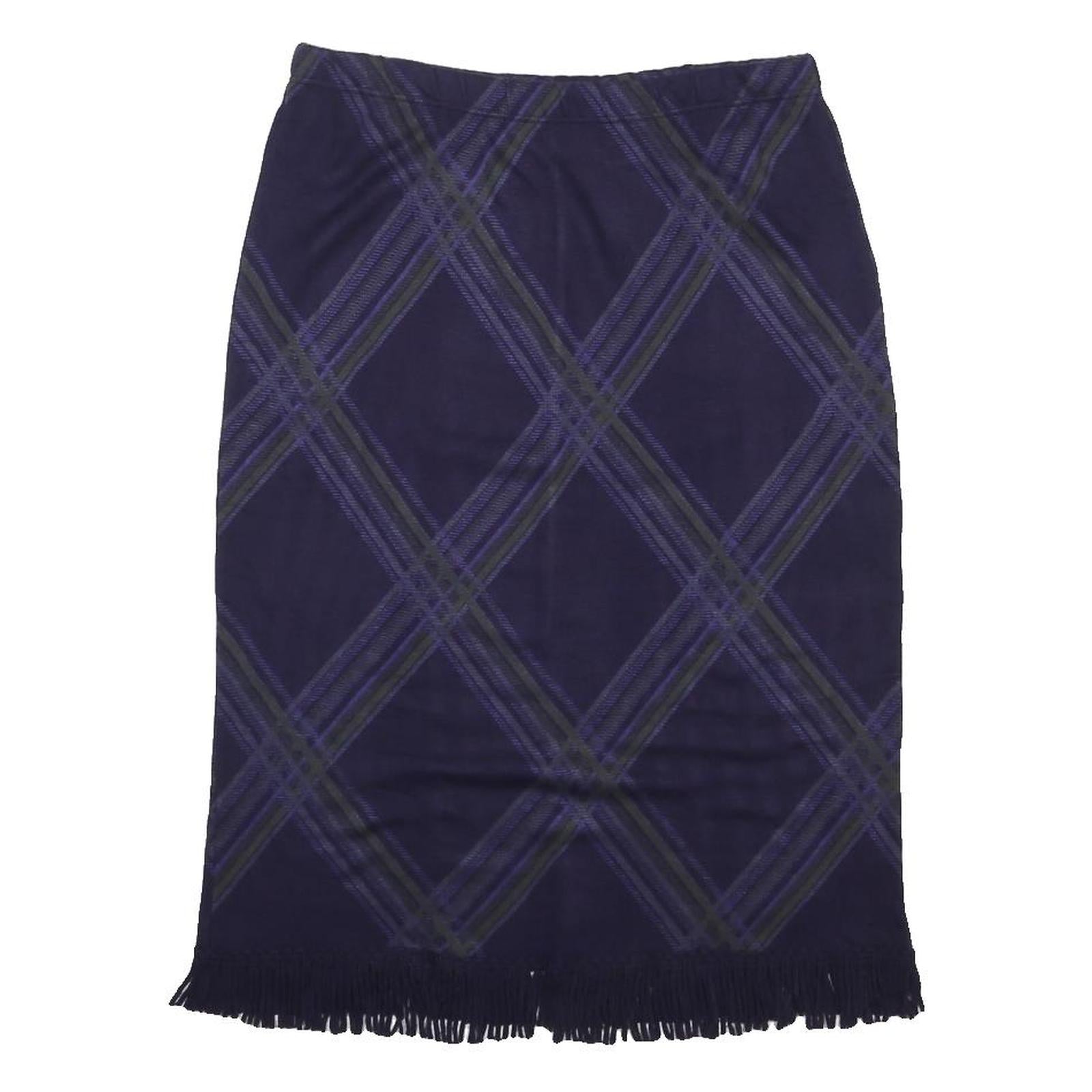 NINA LEONARD Womens Blue Pencil Knee Length Acrylic Blend Checked Skirt L Fringe