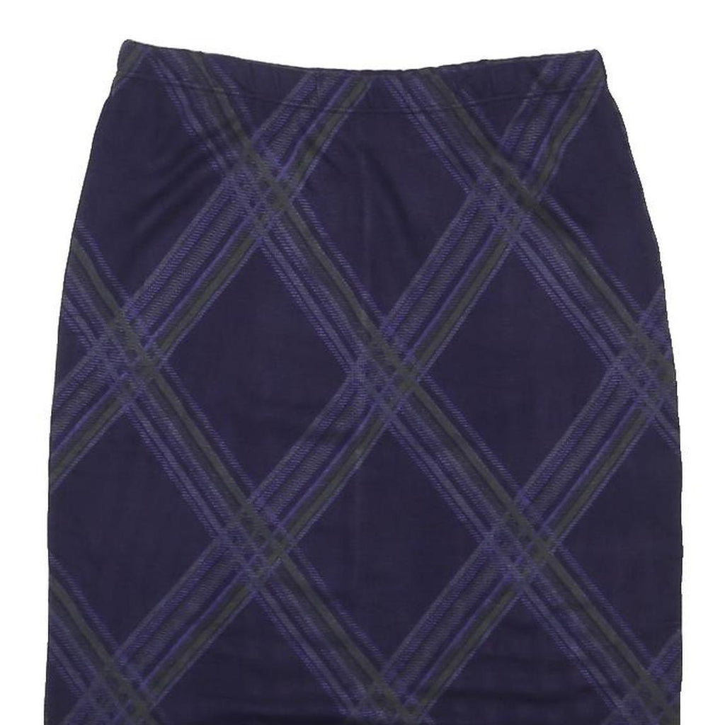 NINA LEONARD Womens Blue Pencil Knee Length Acrylic Blend Checked Skirt L Fringe