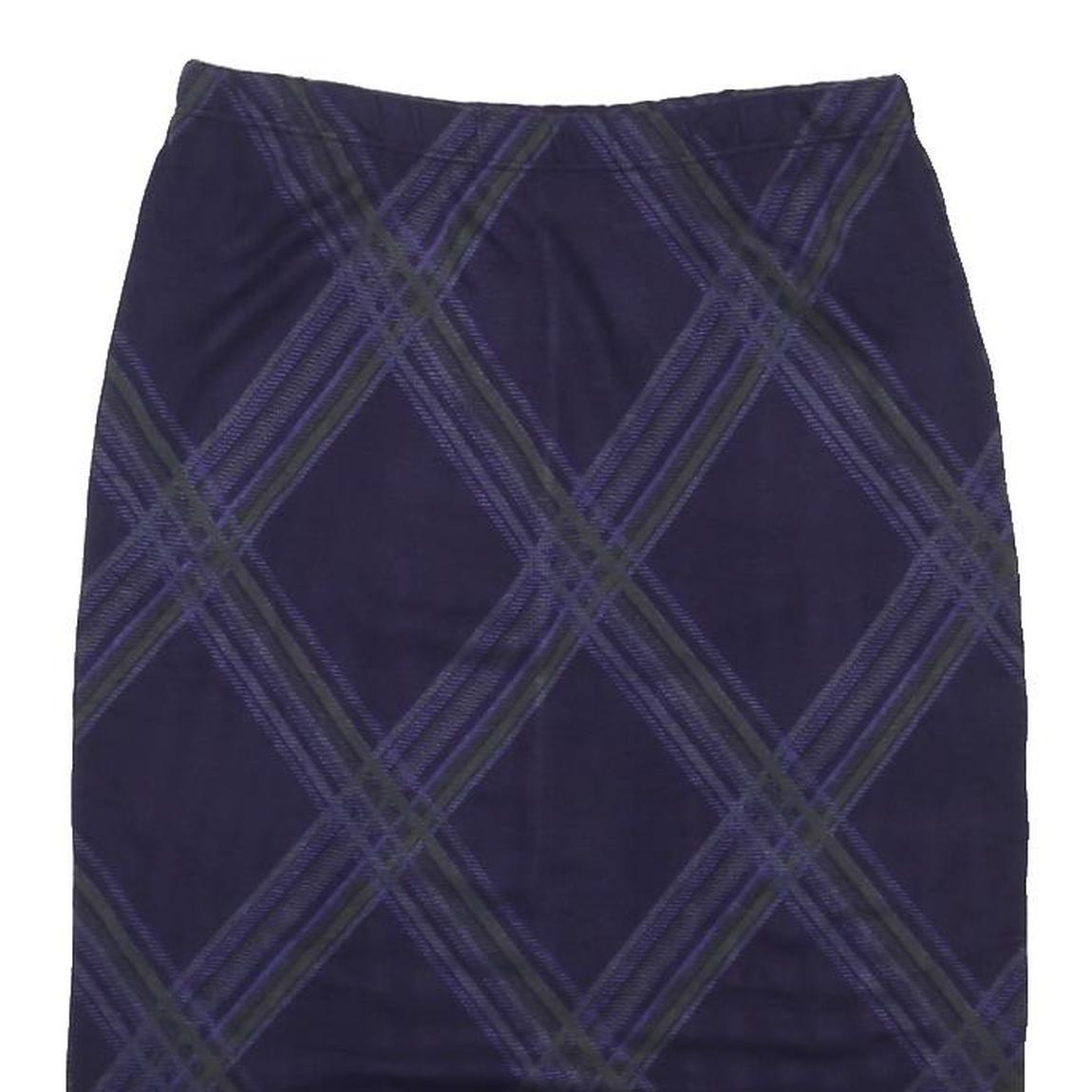 NINA LEONARD Womens Blue Pencil Knee Length Acrylic Blend Checked Skirt L Fringe
