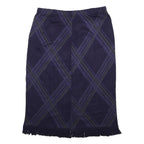NINA LEONARD Womens Blue Pencil Knee Length Acrylic Blend Checked Skirt L Fringe