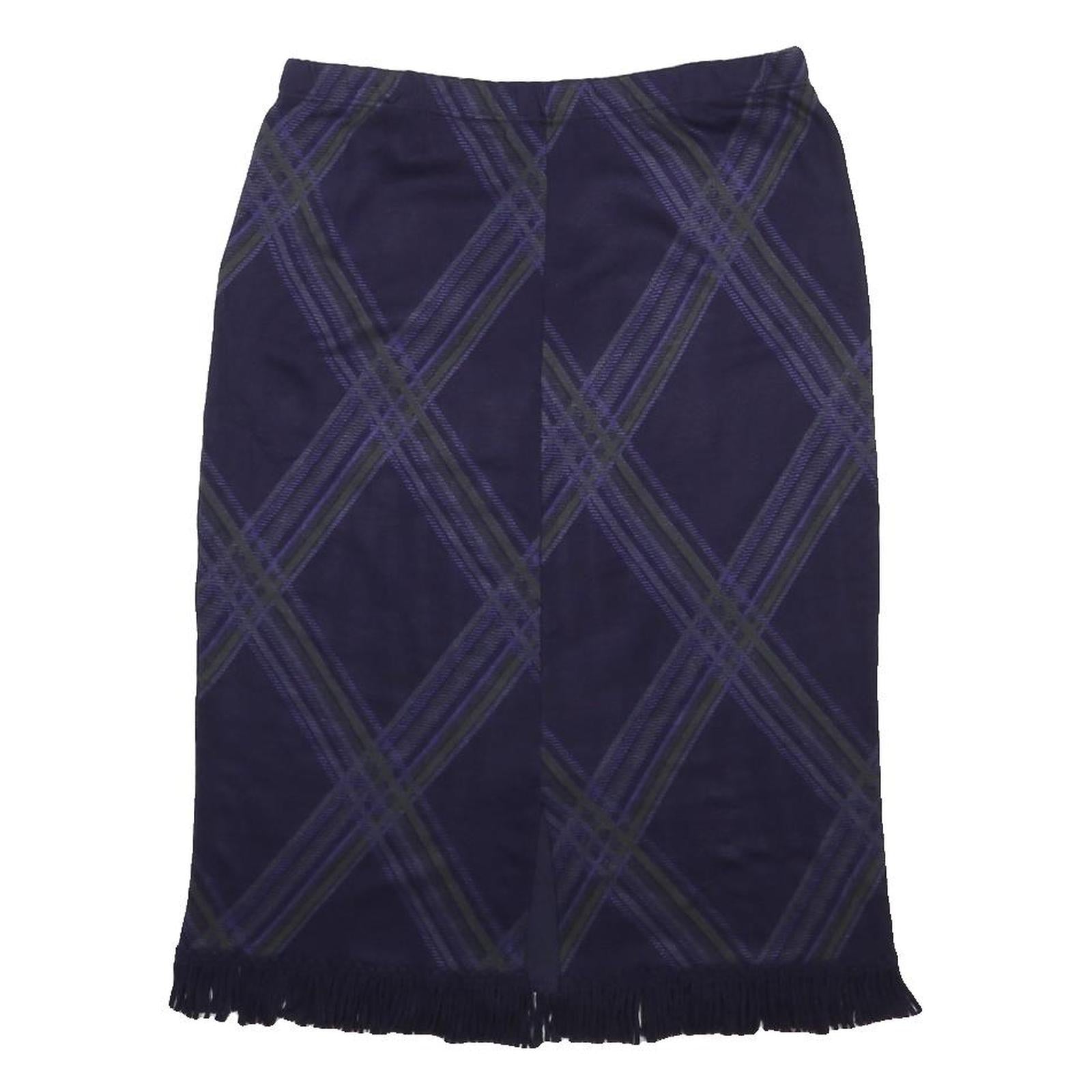 NINA LEONARD Womens Blue Pencil Knee Length Acrylic Blend Checked Skirt L Fringe