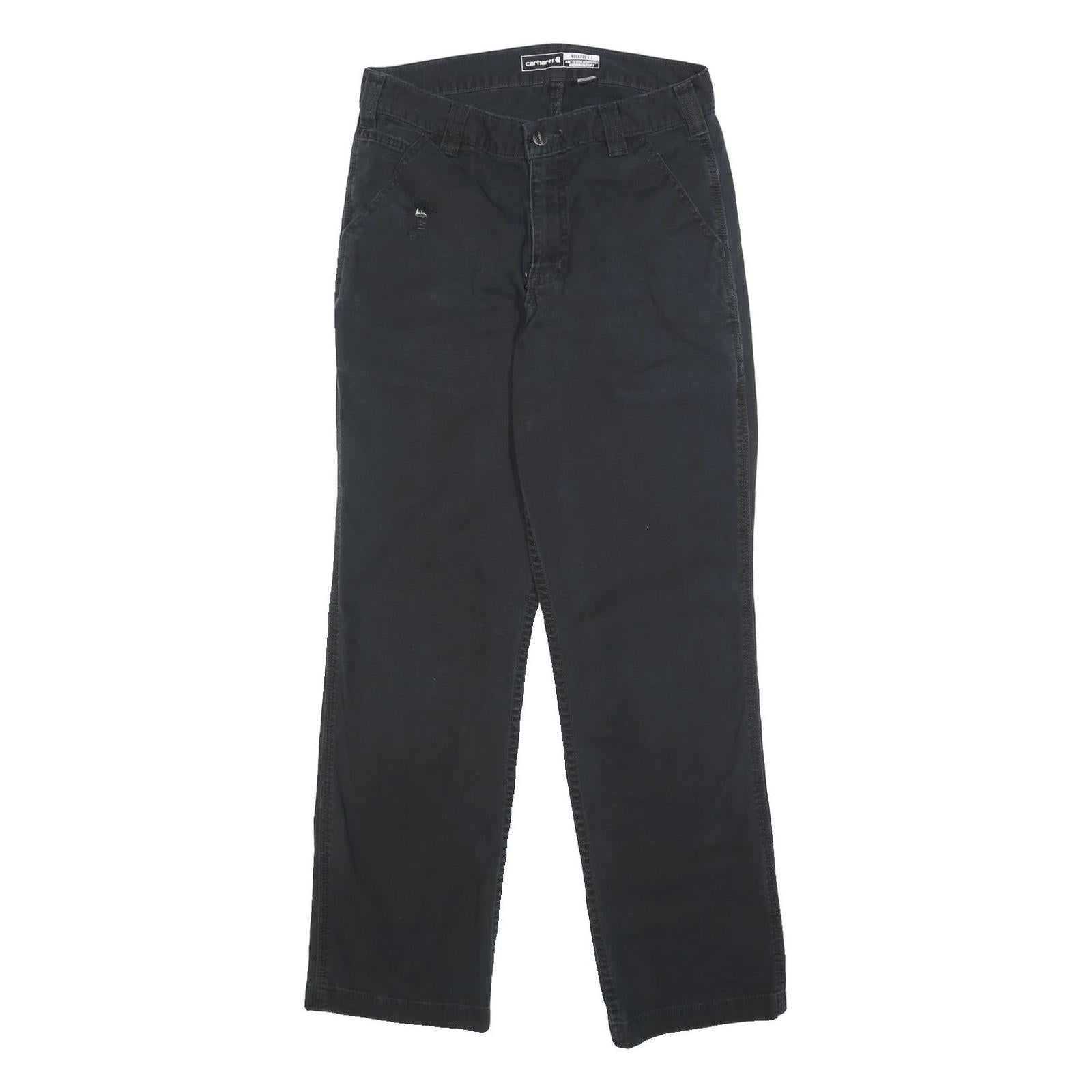 CARHARTT Mens Relaxed Black Cotton Blend Trousers W30 L32 Workwear Zip