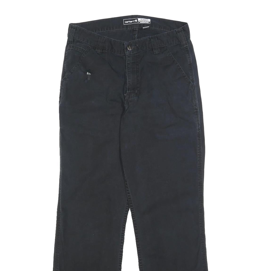 CARHARTT Mens Relaxed Black Cotton Blend Trousers W30 L32 Workwear Zip